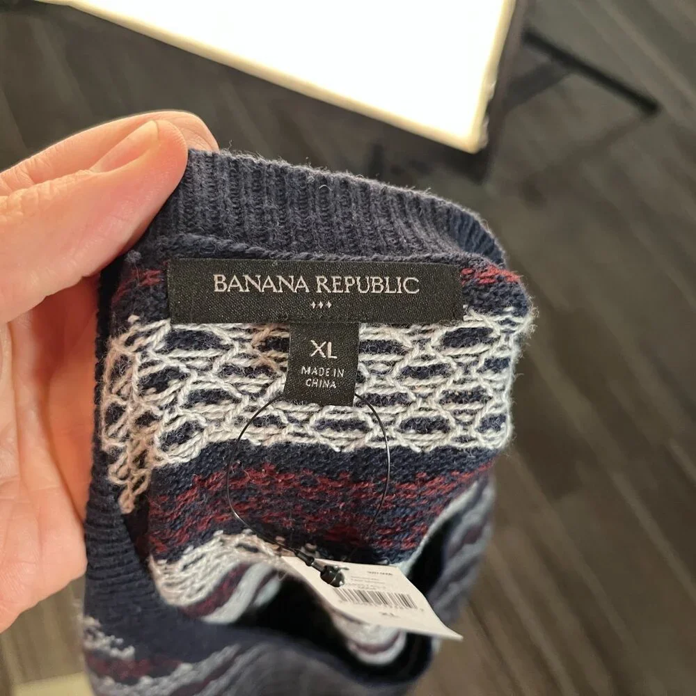 NWT Banana Republic Men’s Wool Blend Fair Isle Crewneck Sweater XL NEW